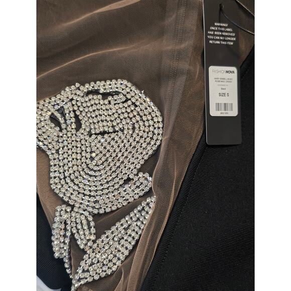 Fashion Nova - Mary Embellished Rose Maxi Dress - Black - SMALL - Picture 5 of 6